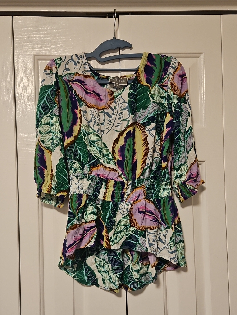 Add To Bundle Tropical Print Peplum Blouse in Green